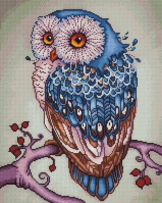 Diamentowa Mozaika Sowa na gałęzi 40x50 cm