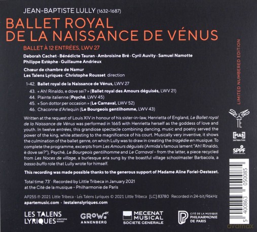Lully: Ballet Royal De La Naissance De Venus Les Talens Lyriques Rousset Choeur De Chambre De Namur (digipack) [CD]