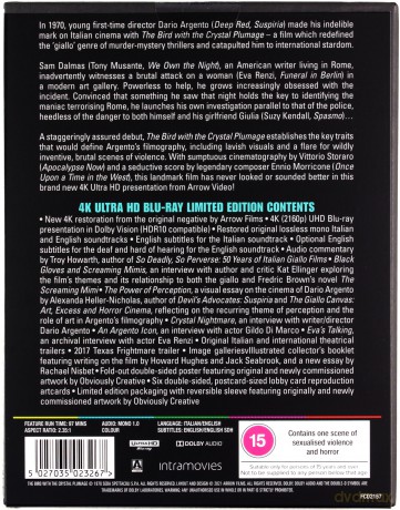 The Bird With the Crystal Plumage (Ptak o kryształowym upierzeniu) [Blu-Ray 4K]+[Blu-Ray]