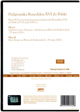 Pielgrzymka Benedykta XVI do Polski [2DVD]