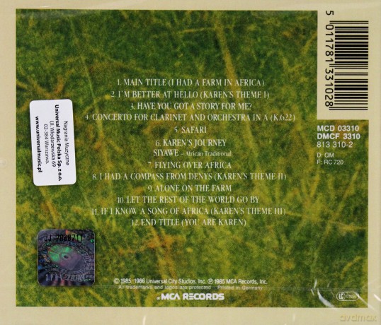 Out Of Africa soundtrack (Pożegnanie z Afryką) [CD]