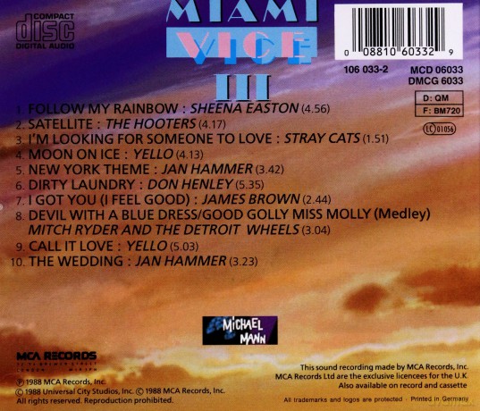 Miami Vice III soundtrack (Policjanci z Miami III) [CD]