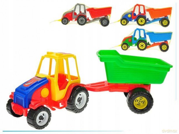 Traktor z przyczepą + łopatka i grabki