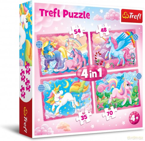 TREFL 4w1 Jednorożce i magia (34389) [PUZZLE]