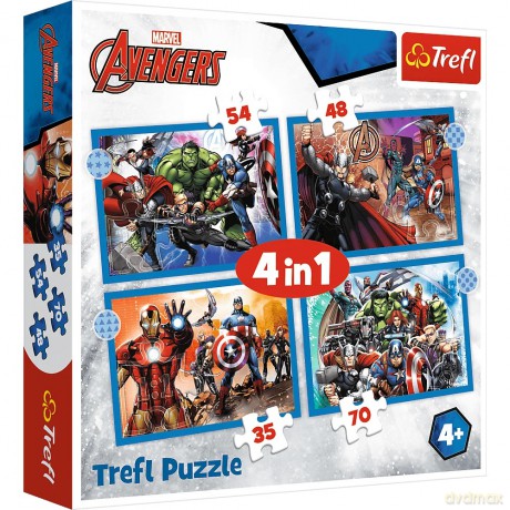 TREFL 4w1 Odważni Avengersi / Disney Marvel The Avengers (34386) [PUZZLE]