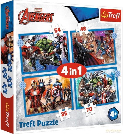 TREFL 4w1 Odważni Avengersi / Disney Marvel The Avengers (34386) [PUZZLE]