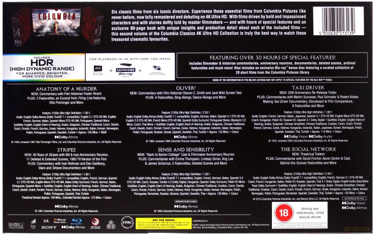 Columbia Classics Collection: Volume 2: Anatomia morderstwa / Oliver! / Rozważna i romantyczna / Szarże / Taksówkarz / The Social Network [BOX] [6xBlu-Ray 4K]+[Blu-Ray]