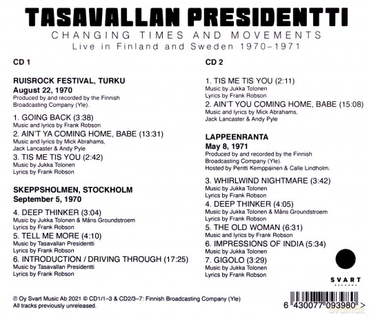Tasavallan Presidentti: Changing Times And Movements (digipack) [2CD]
