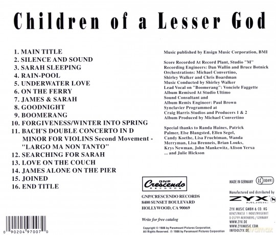 Children Of A Lesser God [CD]