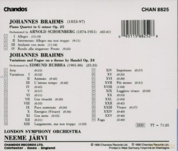 Johannes Brahms: Brahms: Piano Quartet in G Minor, Op. 25, Variations and Fugue on a Theme by Handel, Op. 24 [CD]
