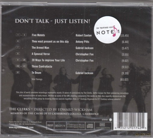 Clerks: Don't Talk - Just Listen! - New Works by Christopher Fox, Gabriel Jackson, Anthony Pitts and Robert Saxton [CD]