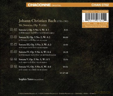 Sophie Yates: J.c Bach: 6 Sonatas for Harpsichord Op5 [CD]