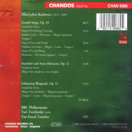 Yan Pascal Tortelier: Karlowicz: Stanislaw and Anna Oswiecim, Lithuanian Rhapsody, Eternal Songs [CD]