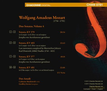 Wolfgang Amadeus Mozart: Mozart: Duo Sonatas vol. 4 [CD]