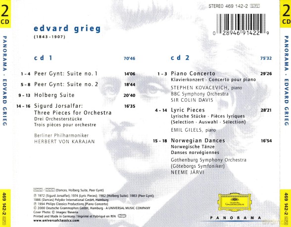 Karajan: Panorama: Edvard Grieg: Peer Gynt Suites - Holberg Suite - Piano Concerto [2CD]