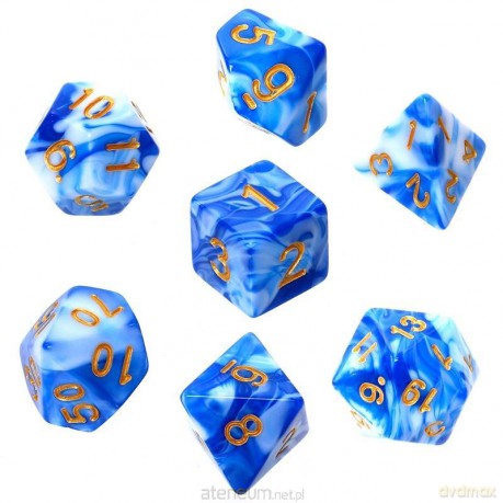 Komplet kości RPG niebiesko-białe