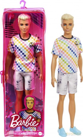 Lalka Barbie Fashionistas - Ken T-shirt kolorowa kratka