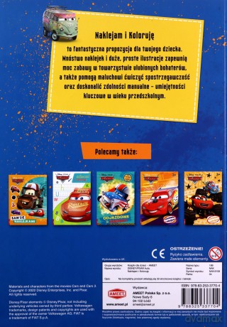 Disney auta Naklejam i koloruję NAK-9108 [KSIĄŻKA]