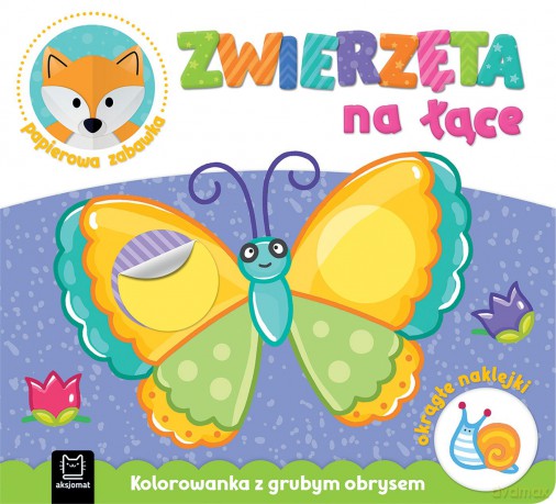 Zwierzęta na łące. Kolorowanka z grubym obrysem, okrągłe naklejki, papierowa zabawka [KSIĄŻKA]