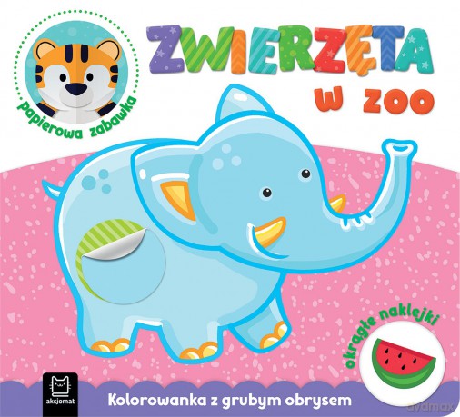 Zwierzęta w zoo. Kolorowanka z grubym obrysem, okrągłe naklejki, papierowa zabawka [KSIĄŻKA]