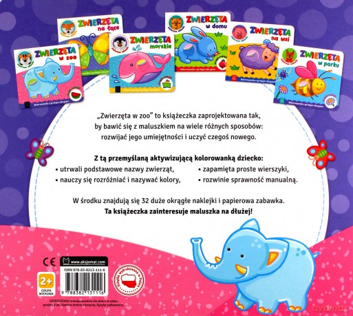 Zwierzęta w zoo. Kolorowanka z grubym obrysem, okrągłe naklejki, papierowa zabawka [KSIĄŻKA]