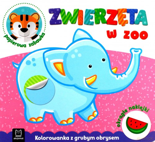 Zwierzęta w zoo. Kolorowanka z grubym obrysem, okrągłe naklejki, papierowa zabawka [KSIĄŻKA]