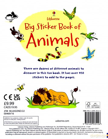 Big Sticker Book of Animals Usborne First Sticker Books: 1 - Jessica Greenwell [KSIĄŻKA]