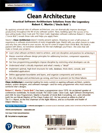 Clean Architecture: A Craftsman's Guide to Software Structure and Design: A Craftsman's Guide to Software Structure and Design Robert C. Martin Series - Robert C. Martin [KSIĄŻKA]