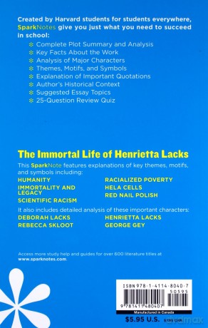 The Immortal Life Of Henrietta Lacks By Rebecca Skloot (Sparknotes Literature Guide Series) - SparkNotes [KSIĄŻKA]