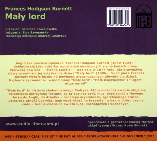 Mały Lord (twarda) - Frances Hodgson Burnett [AUDIOBOOK] [CD-MP3]