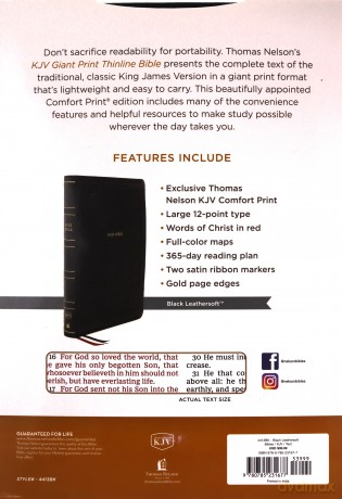 KJV, Thinline Bible, Giant Print, Leathersoft, Black, Red Letter, Comfort Print: Holy Bible, King James Version - Thomas Nelson [KSIĄŻKA]