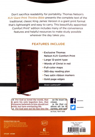 KJV, Thinline Bible, Giant Print, Leathersoft, Brown, Red Letter, Comfort Print: Holy Bible, King James Version - Thomas Nelson [KSIĄŻKA]
