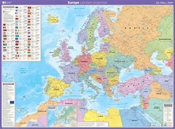 Map of Europe Poster | Laminated | Ordnance Survey Wall Map | Education Supplies | Geography | 123.5cm w x 91.2cm h: Lambert projection OS Wall Map - Ordnance Survey [KSIĄŻKA]