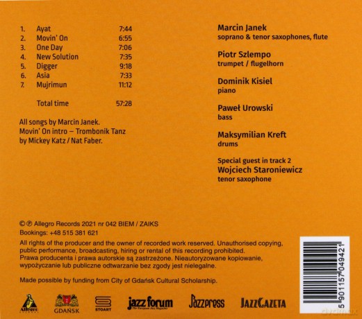 Marcin Janek Extradition Quintet: Movin' On [CD]