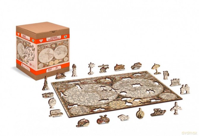 WOODEN CITY Puzzle drewniane 3D Antyczna mapa Antique World Map L [PUZZLE]