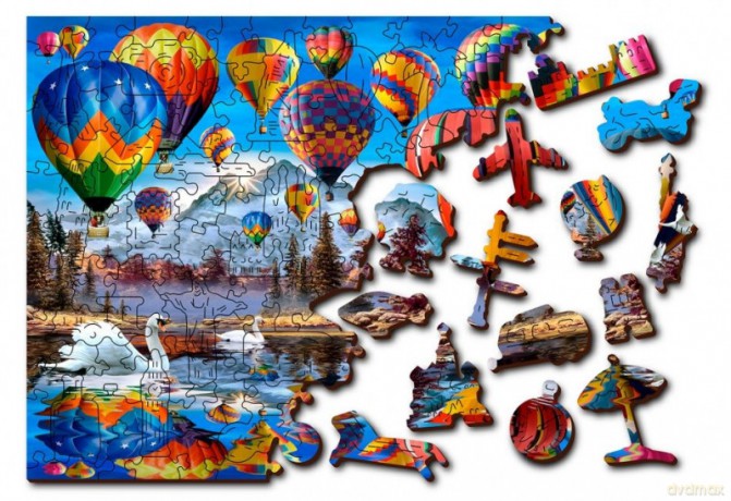 WOODEN CITY Puzzle drewniane 3D Podróż balonem Peaceful Travelling M [PUZZLE]