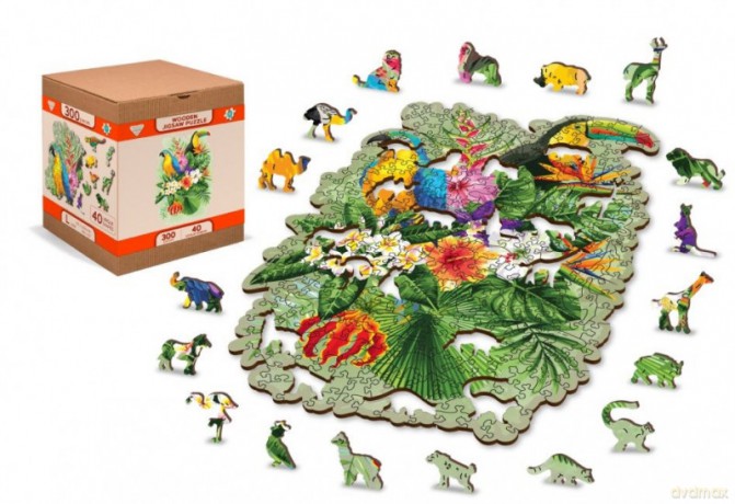 WOODEN CITY Puzzle drewniane 3D Ptaki tropikalne Tropical birds L [PUZZLE]