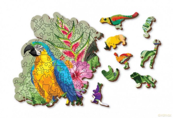 WOODEN CITY Puzzle drewniane 3D Ptaki tropikalne Tropical birds M [PUZZLE]