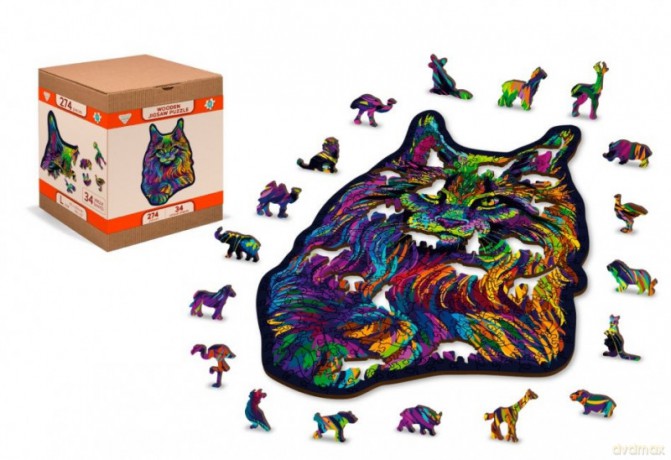 WOODEN CITY Puzzle drewniane 3D Tęczowy kot Rainbow wild cat L [PUZZLE]