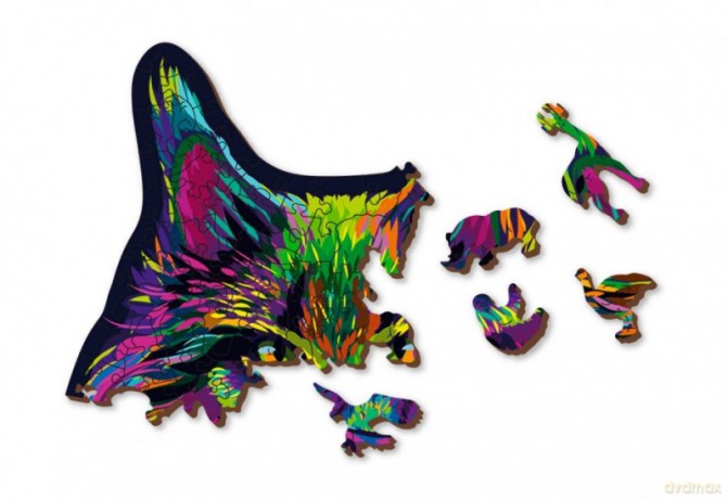 WOODEN CITY Puzzle drewniane 3D Tęczowy kot Rainbow wild cat M [PUZZLE]