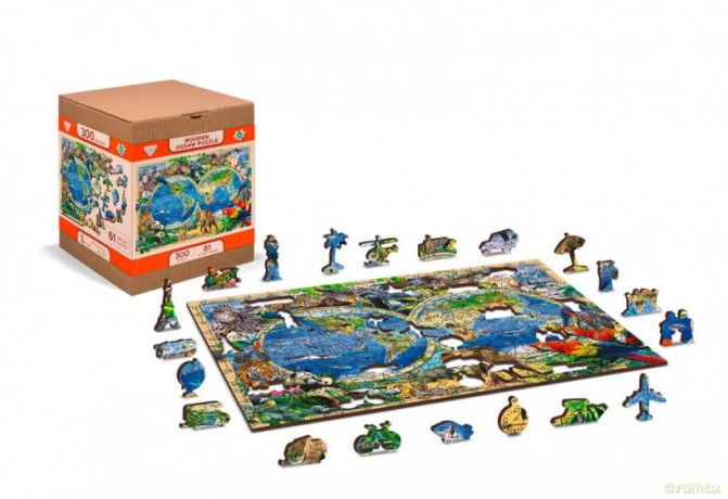 WOODEN CITY Puzzle drewniane 3D Zwierzęta świata mapa Animal Kingdom Map L [PUZZLE]