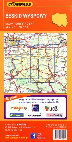 Beskid Wyspowy Pogórze Wiśnickie Mapa turystyczna wodoodporna 1:50 000