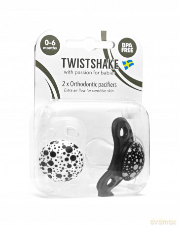 Smoczki uspokajające Twistshake 2x Pacifier Black White 0-6m