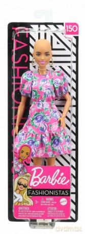 Lalka Barbie Fashionistas łysa sukienka w kwiaty
