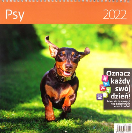 Kalendarz 30 x 30 z naklejkami. Psy 2022 [KALENDARZ]