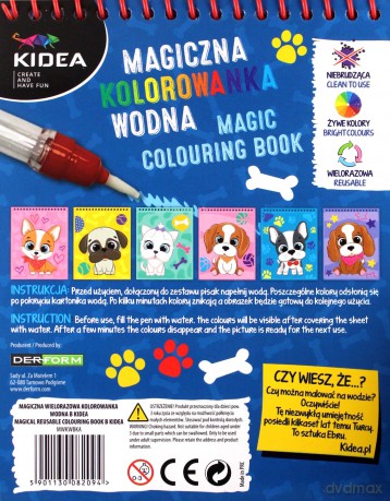 Magiczna wielorazowa kolorowanka wodna Kidea PIESKI