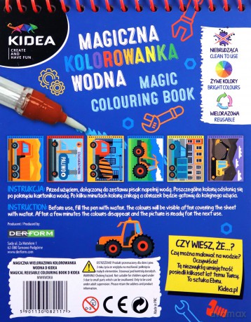 Magiczna wielorazowa kolorowanka wodna Kidea POJAZDY