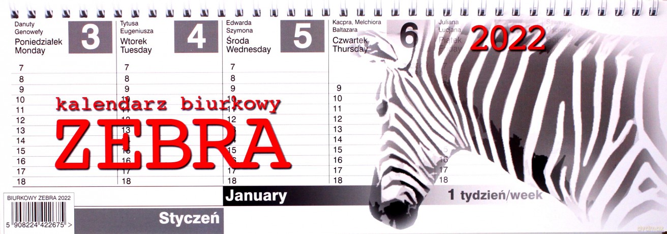 Kalendarz 2022 Biurkowy poziomy Zebra PP [KALENDARZ]