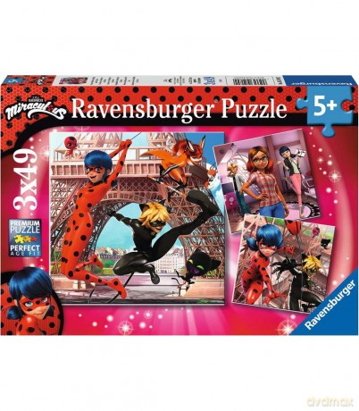RAVENSBURGER 3x49 el. Miraculum: Biedronka i Czarny Kot [PUZZLE]