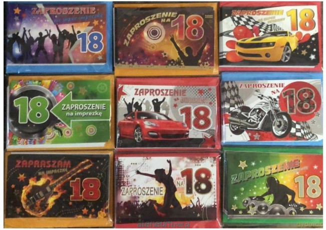 Zaproszenia 18-stka złocone (10 szt)